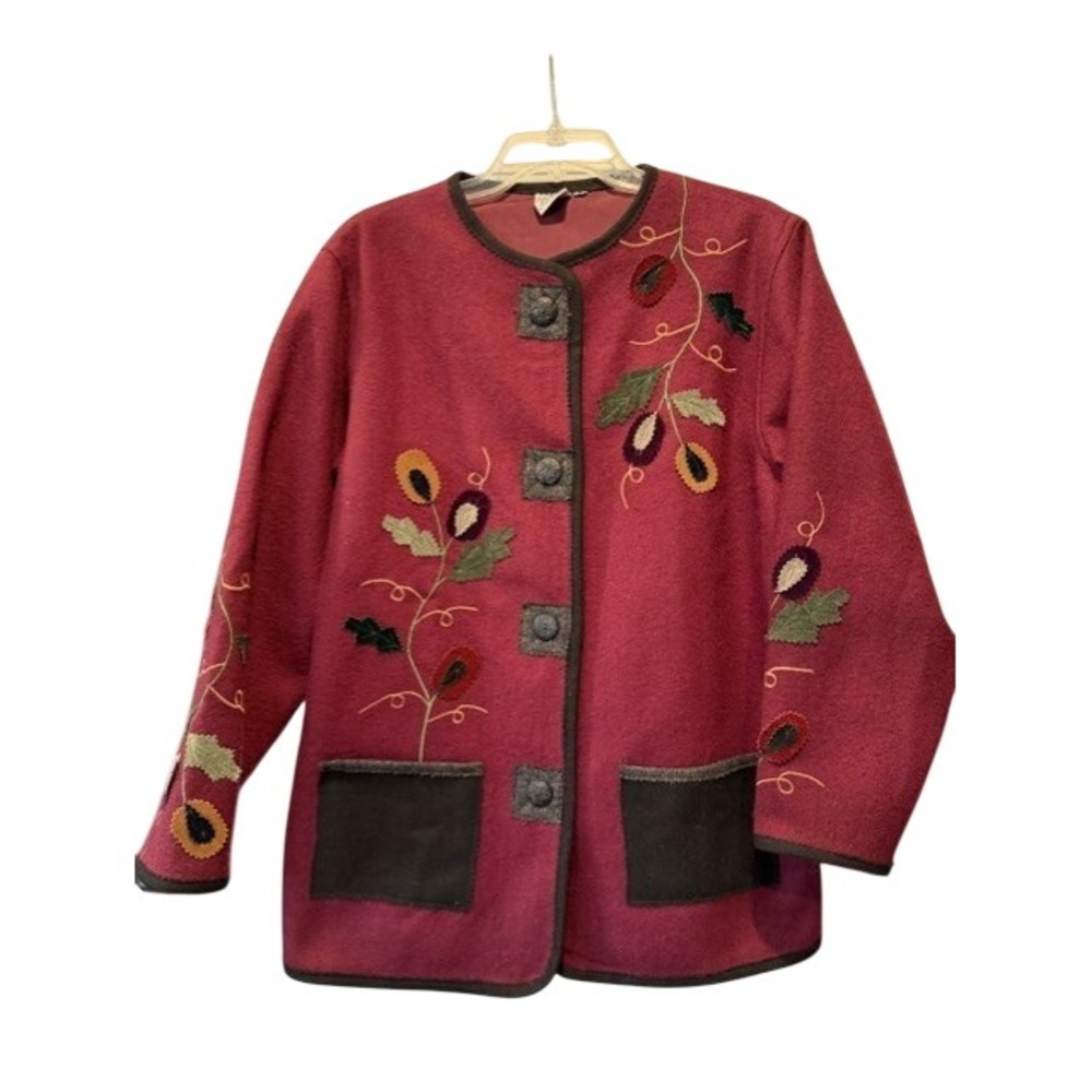 Vintage Parsley & Sage Womens S Embroidered Floral Boho 100% Wool Jacket